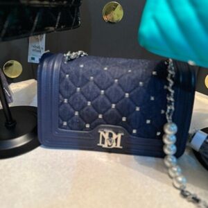 Badgley Mischka Blue Crossbody Bag with Quilted Design